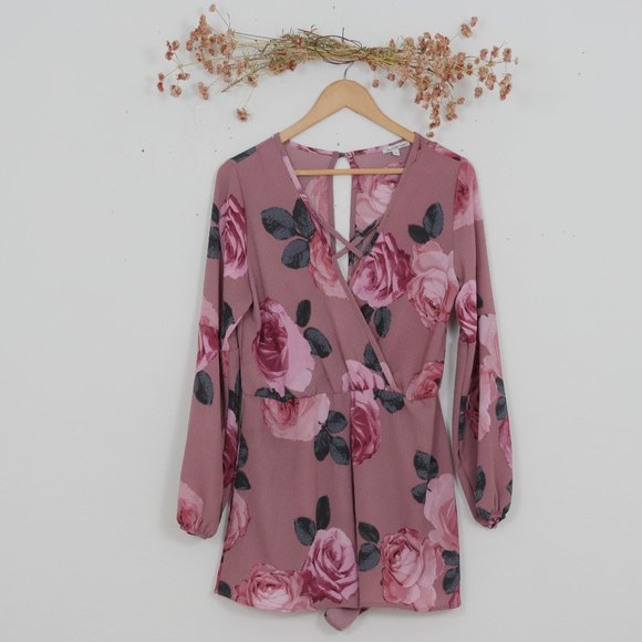 Charlotte Russe Pants - Charlotte Russe Boho Mauve Rose Long Sleeve Romper
